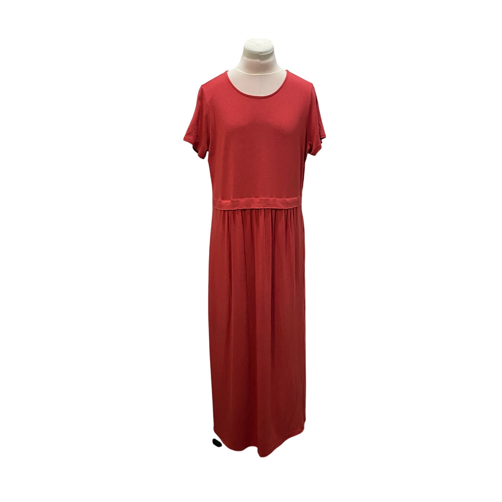 J.Jill Terracotta Jersey Knit Short Sleeve Maxi Dress Medium Pockets Minimalist